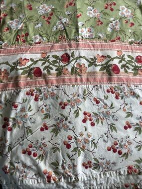 Floral Cherry Print Cotton Fabric Panel in Green, White & Pink tablecloth